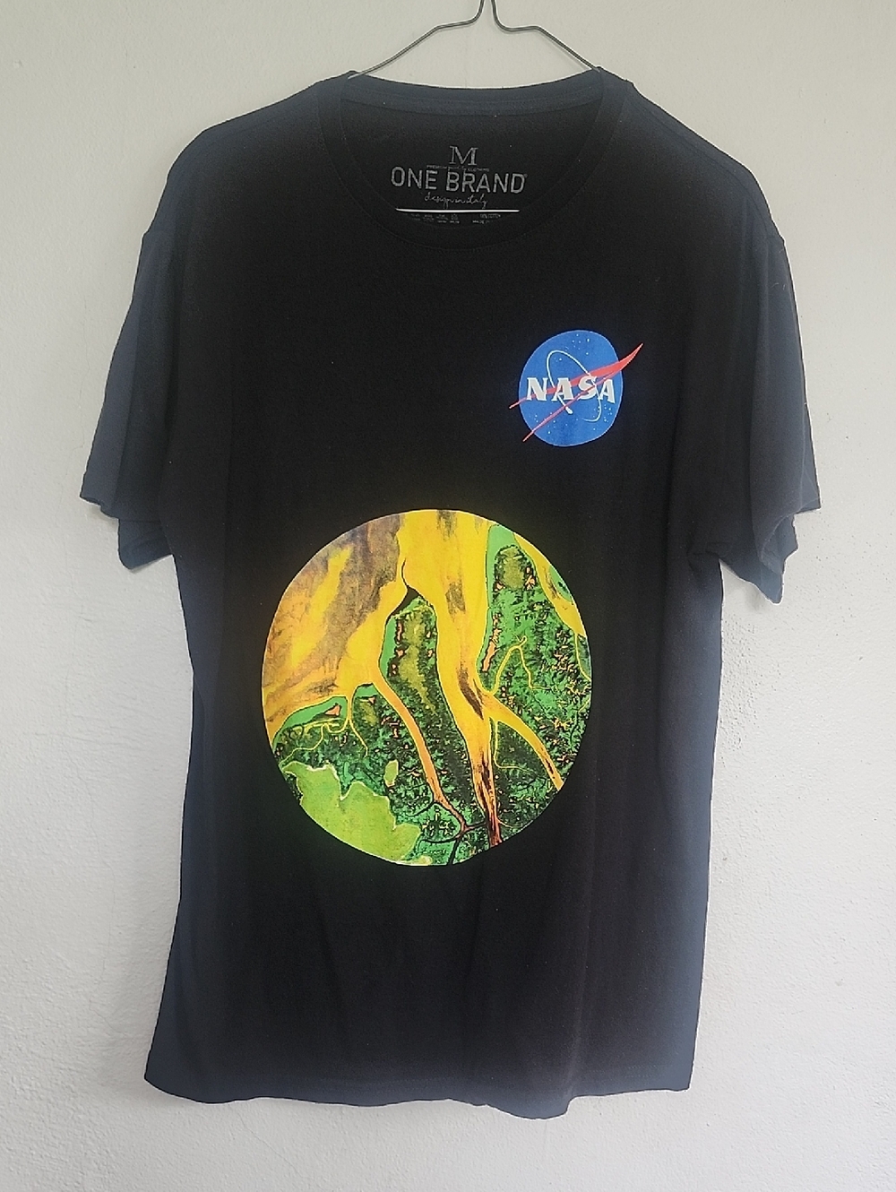 NASA Graphic Tee with Yellow & Green Planet Print